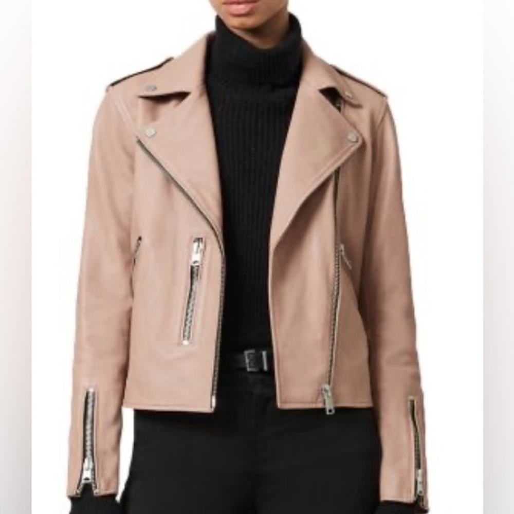 All Saints Blush Leather Motorcycle Biker Moto Jacket UK10 US6 $529